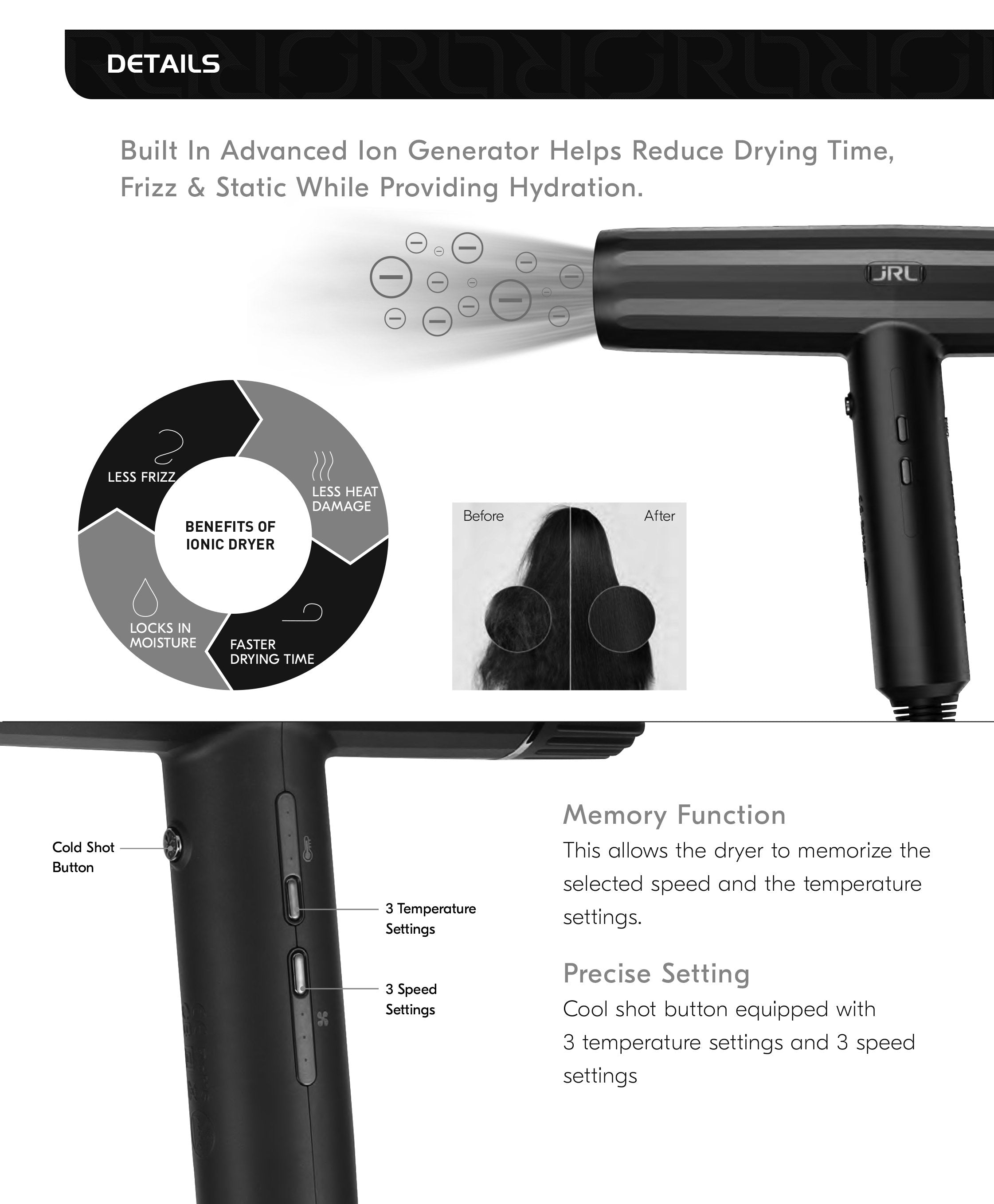 JRL Forte Pro Dryer – 95K RPM Ionic Blow Dryer with Auto-Clean