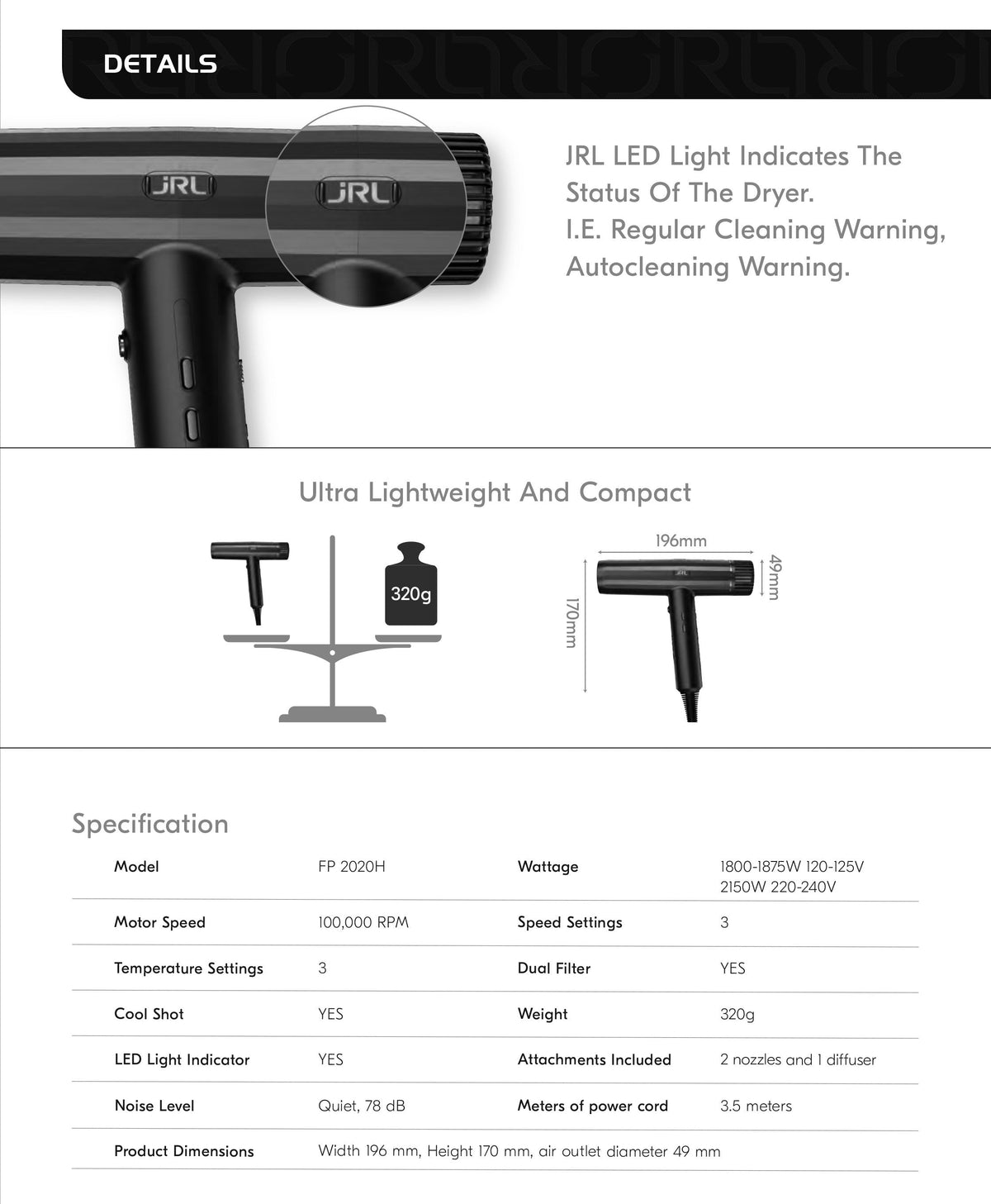 JRL Forte Pro Dryer – 95K RPM Ionic Blow Dryer with Auto-Clean Tech ...