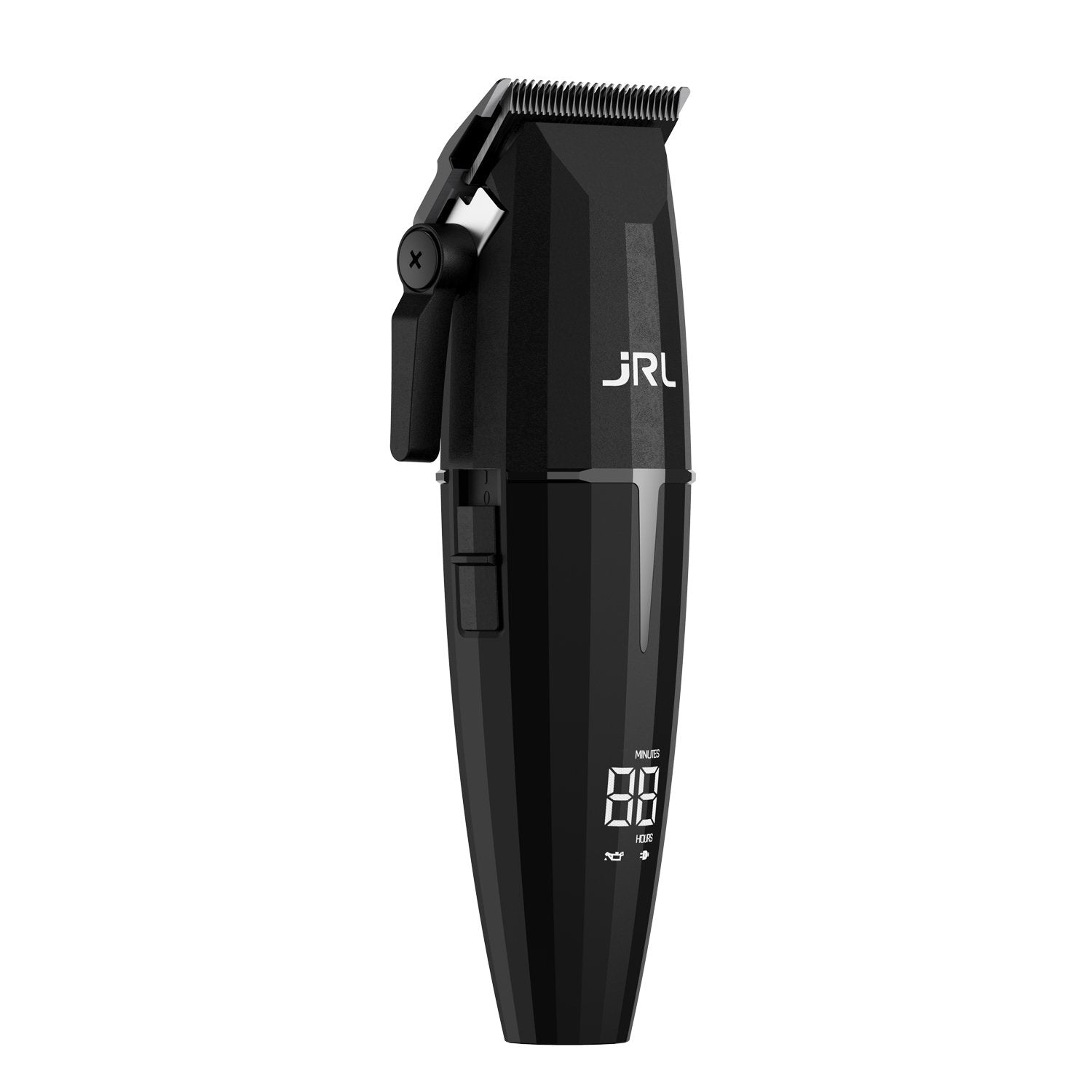 JRL Onyx cordless hair clipper shown from the side, featuring the adjustable taper lever and fade blade